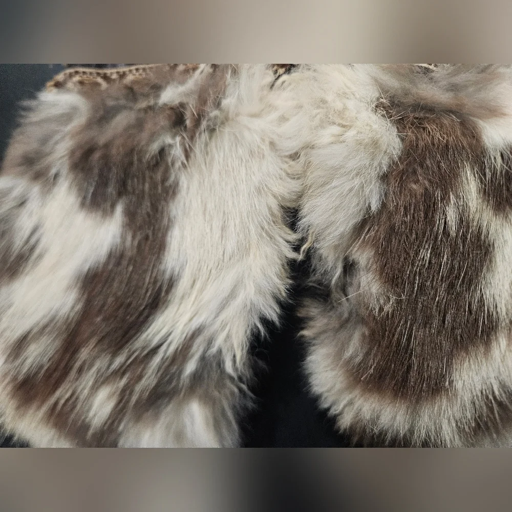 Luxury Vintage Leather & Fur Nordic Mittens Artisan Handmade Winter Gloves.
